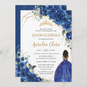 Quinceañera Birthday Royal Blue Floral Princess Einladung