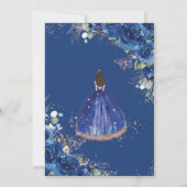 Quinceañera Birthday Royal Blue Floral Princess Einladung (Rückseite)