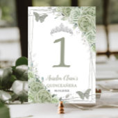 Quinceañera Birthday Sage Green Floral Butterflieg Tischnummer