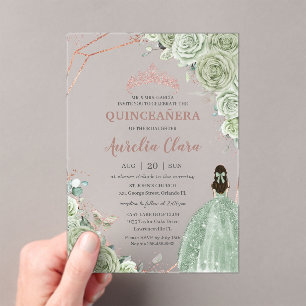 Quinceañera Birthday Sage Green Floral Rose Gold Acryleinladungen