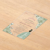 Quinceañera Birthday Sage Green Floral Rose Gold Acryleinladungen (Ablage )