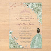 Quinceañera Birthday Sage Green Floral Rose Gold Acryleinladungen (Vorderseite)