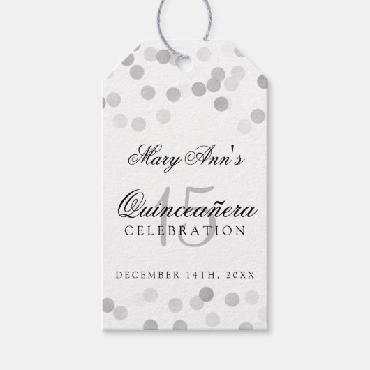 Quinceanera Birthday Silver Foil Glitzer Lights Geschenkanhänger (Vorderseite)
