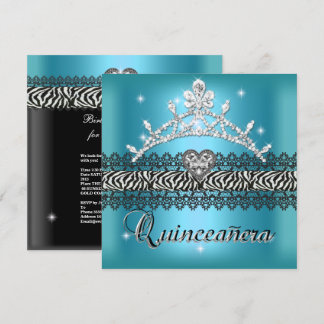 Quinceanera Birthday Zebra Aquamarin Blue Schwarz- Einladung
