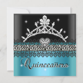 Quinceanera Birthday Zebra Aquamarin Blue Schwarz- Einladung