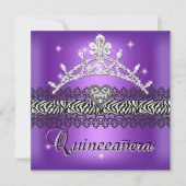 Quinceanera Birthday Zebra Lila Schwarz-weiß Einladung (Vorderseite)