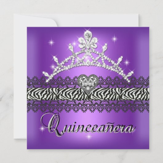 Quinceanera Birthday Zebra Lila Schwarz-weiß Einladung (Vorderseite)