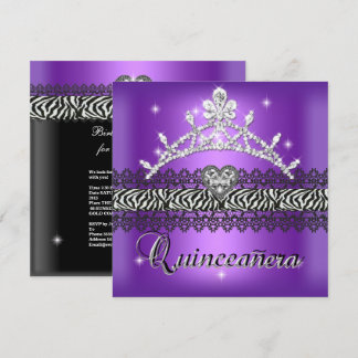 Quinceanera Birthday Zebra Lila Schwarz-weiß Einladung