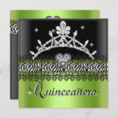 Quinceanera Birthday Zebra Lime Green Schwarz-weiß Einladung (Vorne/Hinten)