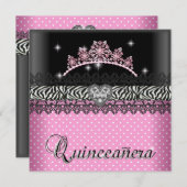 Quinceanera Birthday Zebra Pink Schwarz-weiß Einladung (Vorne/Hinten)