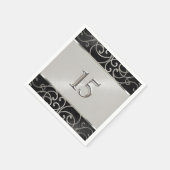 Quinceanera Black and Silver Filigree Wirbel Serviette (Ecke)