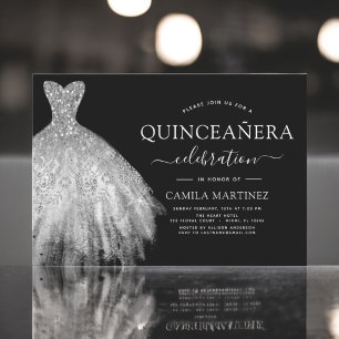 Quinceanera Black and Silver Glitzer Sparkle Einladung