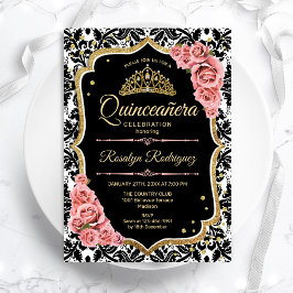 Quinceanera - Black Blush Pink Gold Einladung