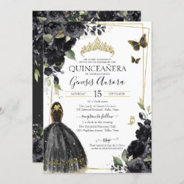 Quinceañera Black Floral Butterfly, Mädchen im Kle Einladung