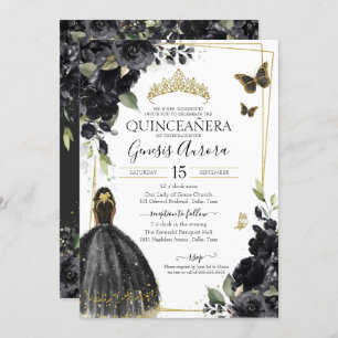 Quinceañera Black Floral Butterfly, Mädchen im Kle Einladung