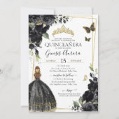 Quinceañera Black Floral Butterfly, Mädchen im Kle Einladung (Vorderseite)