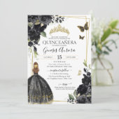 Quinceañera Black Floral Butterfly, Mädchen im Kle Einladung (Stehend Vorderseite)