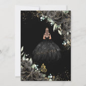 Quinceañera Black Floral Rose Dress Gold Crown I Einladung (Rückseite)