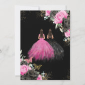 Quinceañera Black Fuchsia Floral Prinzessin Twins Einladung (Rückseite)