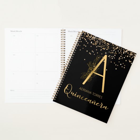 Quinceanera Black Gold A Monogram Notebook-Planer Planer (Anzeige)