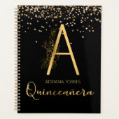 Quinceanera Black Gold A Monogram Notebook-Planer Planer (Vorderseite)