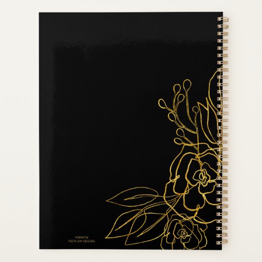 Quinceanera Black Gold A Monogram Notebook-Planer Planer (Rückseite)