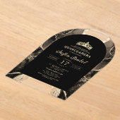 Quinceañera Black Gold Agate Elegante Acryleinladungen (Ablage )