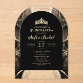 Quinceañera Black Gold Agate Elegante Acryleinladungen (Vorderseite)
