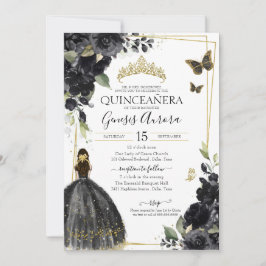 Quinceañera Black Gold Blume Quincy Dress Einladung