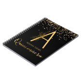 Quinceanera Black Gold Floral A Monogram Notebook Notizblock (Linke Seite)