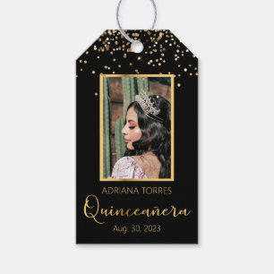 Quinceanera Black Gold Foto Gefälligkeitstag Geschenkanhänger