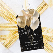 Quinceanera Black Gold Glitzer Ballon vielen Dank