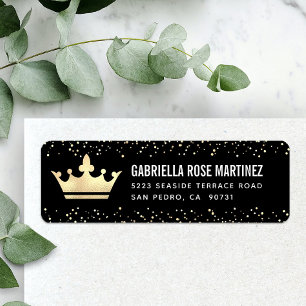 Quinceañera Black Gold Glitzer Foil Crown Address