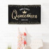 Quinceañera Black Gold Glitzer Foil Crown Willkomm Banner (Insitu)