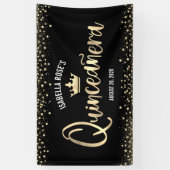 Quinceañera Black Gold Glitzer Foil Crown Willkomm Banner (Vertikal)