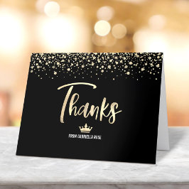 Quinceañera Black Gold Glitzer Foil Script Elegant Dankeskarte