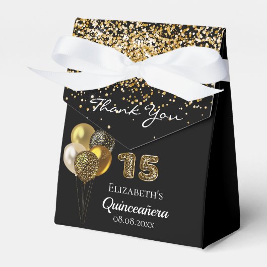 Quinceanera Black Gold Glitzer Leopard Vielen Dank Geschenkschachtel (Vorderseite)