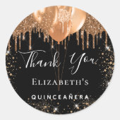 Quinceanera Black Gold Glitzer Name Vielen Dank Runder Aufkleber (Vorderseite)