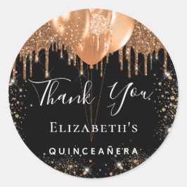 Quinceanera Black Gold Glitzer Name Vielen Dank Runder Aufkleber