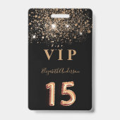 Quinceanera Black Gold Glitzer VIP Einladung Ausweis (Front)