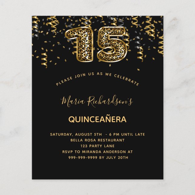 Quinceanera Black Gold Leopard (Vorderseite)