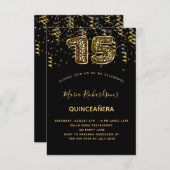 Quinceanera black gold leopard confetti einladung (Vorne/Hinten)