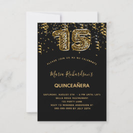 Quinceanera black gold leopard confetti einladung