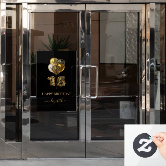 Quinceanera Black Gold Leopard Namensschrift Fensteraufkleber (Büro Tür)