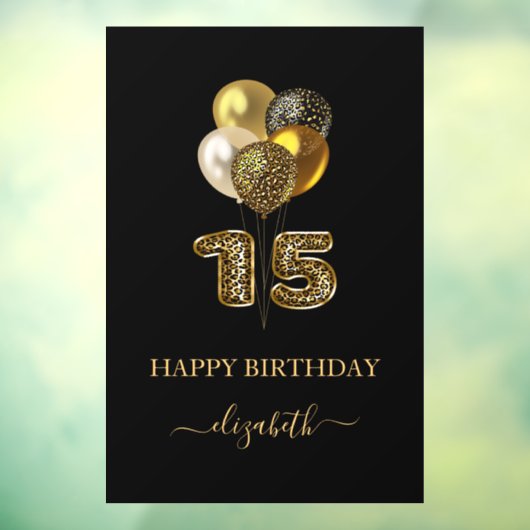 Quinceanera Black Gold Leopard Namensschrift Fensteraufkleber (Blatt 3)