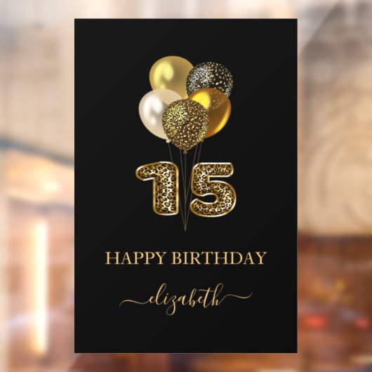 Quinceanera Black Gold Leopard Namensschrift Fensteraufkleber (Blatt 2)