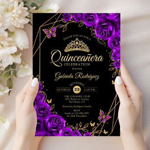 Quinceanera Black Gold Lila Einladung