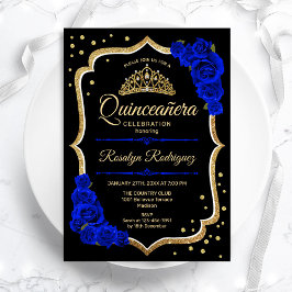Quinceanera - Black Gold Royal Blue Einladung