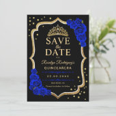 Quinceanera Black Gold Royal Blue Save The Date (Stehend Vorderseite)