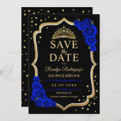Quinceanera Black Gold Royal Blue Save The Date (Vorne/Hinten)